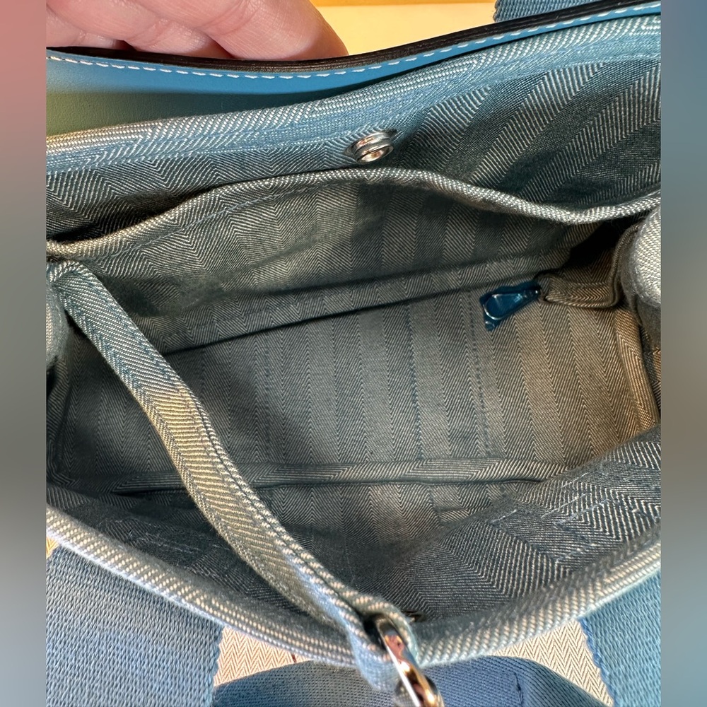Hermes Valparaiso PM Bag Blue Chevron Canvas Blue Leather, Pouch, Dustbag COA - Picture 15 of 17